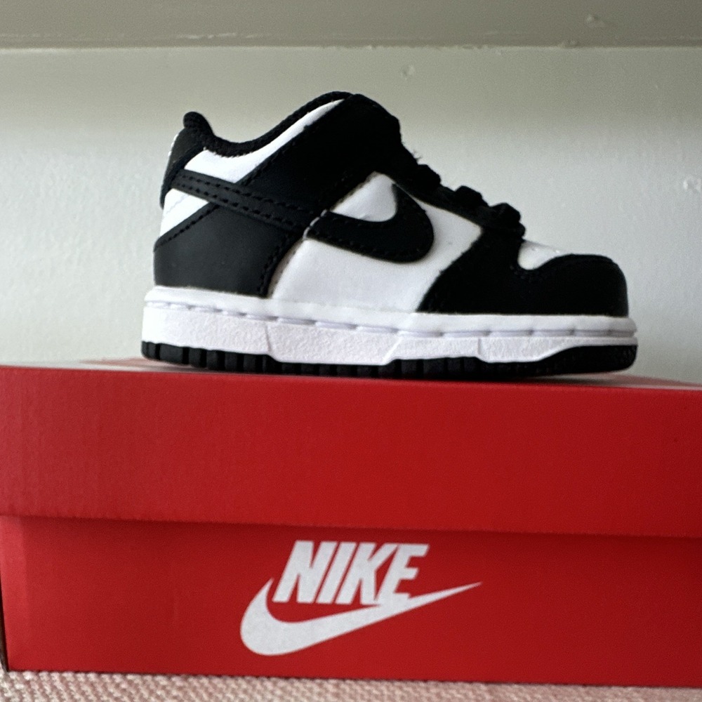 Nike Dunk Low (TDE) Toddler Sneaker 4C Black/White Leather Low Top CW1589-100